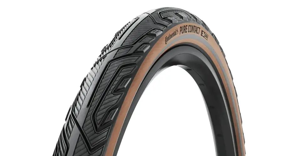 Azonnali szállítás Continental Pure Contact 28-29x2,2 (55-622) külső gumi (köpeny), defektvédett (PolyX + Vectran Breaker), kevlárperemes, reflexcsíkos, E50, 745g, barna oldalfal