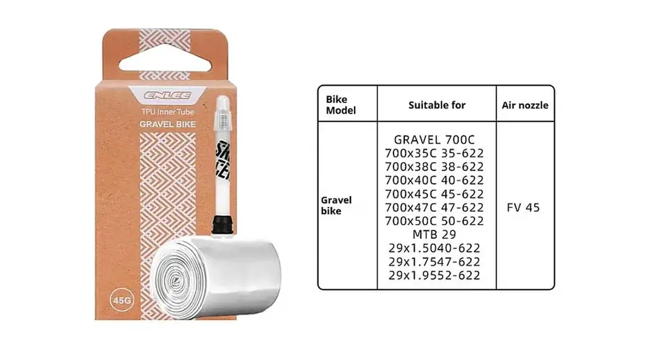Enlee 28 x 1,35/2,0 (35/50-622) gravel TPU belső gumi, FV45 (45 mm hosszú presta szeleppel), 45g, ezüst színű Exkluzív ajánlat